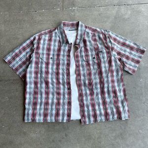 Red Black Cropped Boxy Button Up Shirt